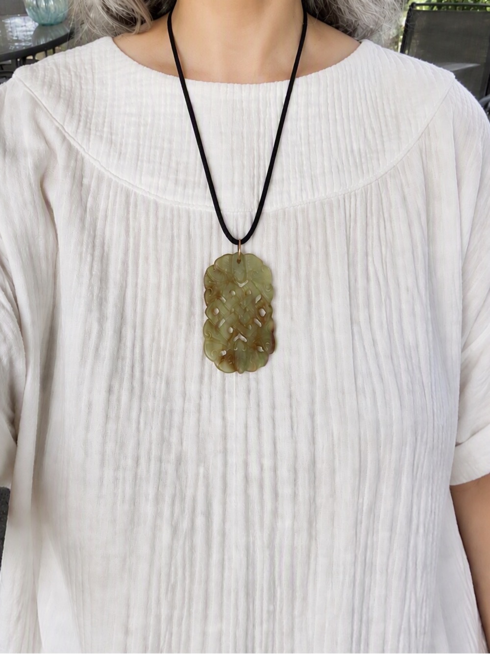 Vintage Chinese Hand-carved Celadon Nephrite Jade Pendant